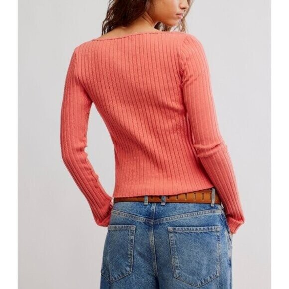 NWT Free People Tilly Long Sleeve Cardi in Coral - Size Medium - Picture 2 of 10